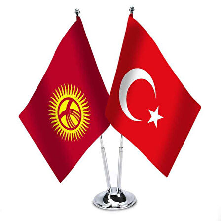 Kırgızistan - Türkiye - İkili Saten Masa Bayrağı