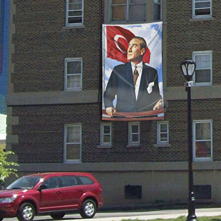 Göğe Bakan Sivil Atatürk - Kutlama - Okul - Anı - Poster - Cephe Bayrağı -bayrak -3x4,5 Metre