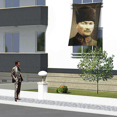 Kalpaklı Mustafa Kemal Atatürk Cephe Poster Bayrak -1,5x2,25 Metre