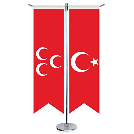 Osmanlı Kırmızı Üç Hilal Bayrağı Ve Türkiye -saten T Direk 2li Masa Bayrağı