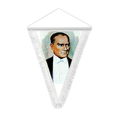 Yağlıboya Potre - Mustafa Kemal Atatürk - Saten Hatıra Üçgen Flama Bayrak