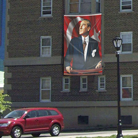 Göğe Bakan Sivil Atatürk -ay Yıldız - Kutlama - Okul - Anı - Poster - Cephe Bayrağı -bayrak -3x4,5m