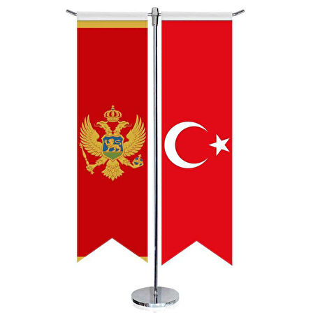 Crna Gora Karadağ Bayrağı Ve Türkiye-kırlangıç-saten T Direk 2li Masa Bayrağı