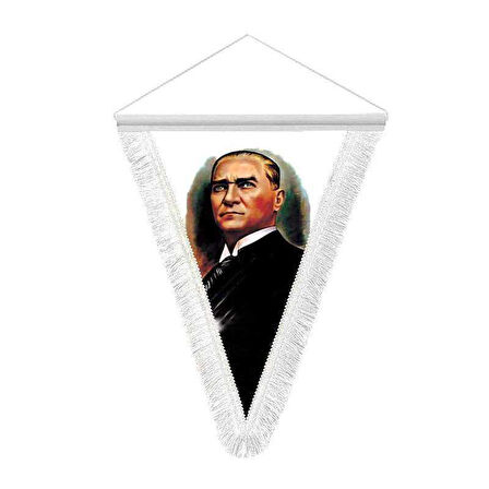 Mustafa Kemal Atatürk Yan Potre - Saten Hatıra Üçgen Flama Bayrak