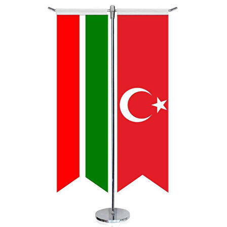Tataristan Cumhuriyeti Bayrağı Ve Türkiye - Kırlangıç - Saten T Direk 2li Masa Bayrağı