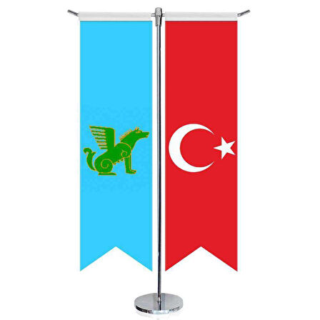 Nogay, Nogaylılar Bayrağı Ve Türkiye -kırlangıç - Saten T Direk 2li Masa Bayrağı