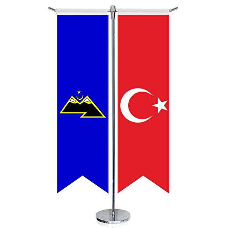 Karaçay, Karaçaylı Bayrağı Ve Türkiye - Kırlangıç - Saten T Direk 2li Masa Bayrağı