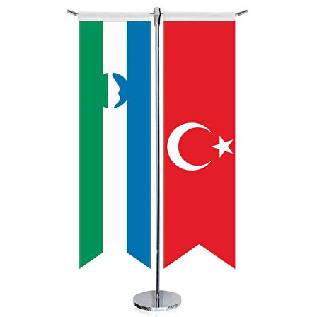 Kabartay - Balkar Bayrağı Ve Türkiye - Kırlangıç - Saten T Direk 2li Masa Bayrağı