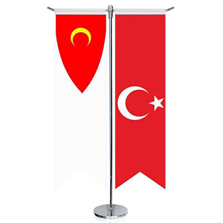 Germiyanoğulları Beyliği Bayrağı Ve Türkiye - Kırlangıç -saten T Direk 2li Masa Bayrağı