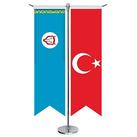 Gagavuz Bayrağı Ve Türkiye - Kırlangıç - Kırlangıç - Saten T Direk 2li Masa Bayrağı