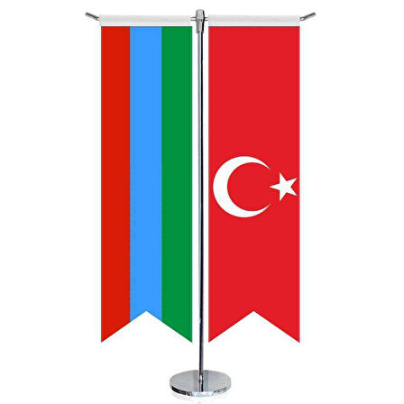 Dağıstan Cumhuriyeti Bayrağı Ve Türkiye - Kırlangıç - Saten T Direk 2li Masa Bayrağı