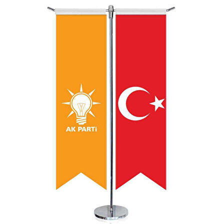 Turuncu Akparti (akp) Bayrağı Ve Türkiye - Kırlangıç - Saten T Direk 2li Masa Bayrağı