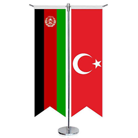 Afganistan Bayrağı Ve Türkiye - Kırlangıç - Saten T Direk 2li Masa Bayrağı