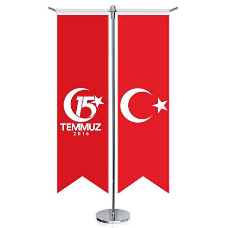 15 Temmuz 2016 Bayrağı Ve Türkiye - Kırlangıç - Saten T Direk 2li Masa Bayrağı