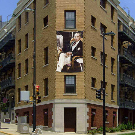 Sivil Mustafa Kemal Atatürk Cephe Poster Bayrağı -2x3 Metre