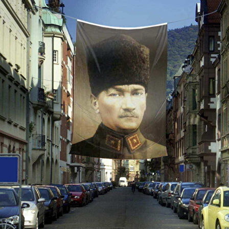 Kalpaklı Gazi Mustafa Kemal Atatürk Cephe Poster Bayrak -4x6 Metre