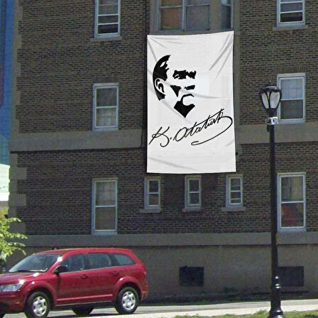 Siyah - Beyaz Gazi Mustafa Kemal Atatürk Silüeti Poster Bayrak - 3x4,5 Metre