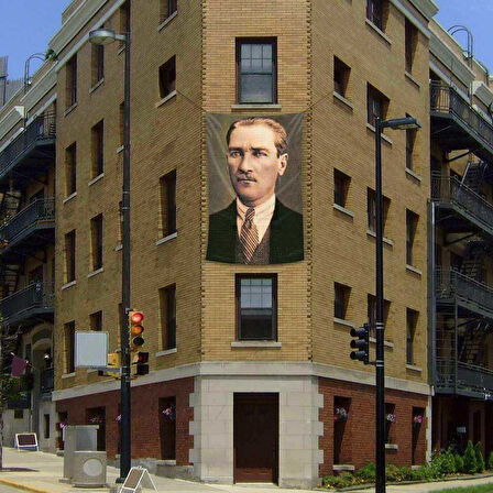 Sivil Mustafa Kemal Atatürk Cephe Poster Bayrağı - 2x3 Metre