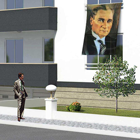 Sivil Gazi Mustafa Kemal Atatürk Portre Poster Cephe Bayrağı - 1,5x2,25 Metre