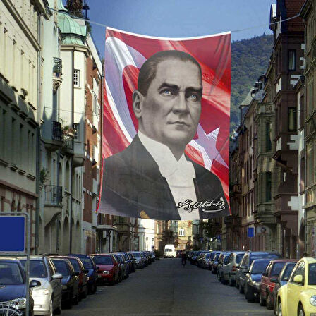 Ay - Yıldız - Sivil Mustafa Kemal Atatürk Poster Cephe Bayrak-4x6 Metre