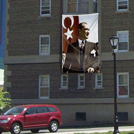 Ay Yıldız - Sivil Mustafa Kemal Atatürk Poster Cephe Bayrağı - 3x4,5 Metre