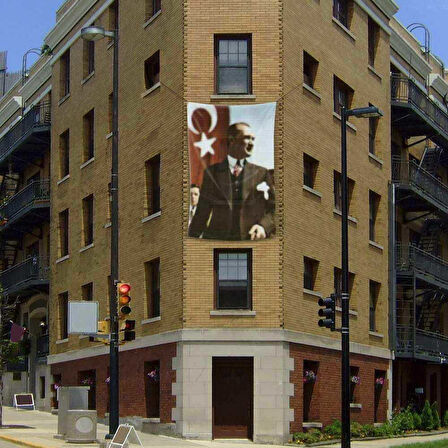 Sivil Gazi Mustafa Kemal Atatürk - Ay Yıldız Poster Cephe Bayrağı - 2x3 Metre