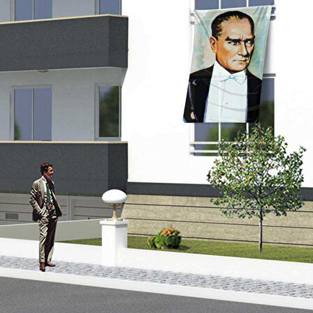 Sivil Mustafa Kemal Atatürk Portre Poster Cephe Bayrağı -bayrak -1,5x2,25 Metre