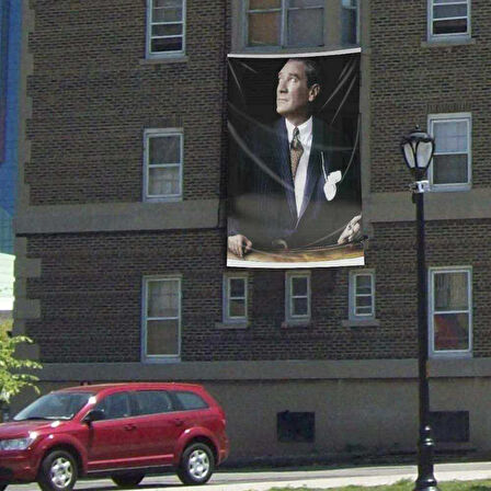 Göğe Bakan Mustafa Kemal Atatürk Cephe Poster Bayrak 300x450cm -3x4,5 Metre