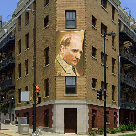 Mustafa Kemal Atatürk Yan Portre Cephe Poster Bayrak -200x300cm -2x3 Metre