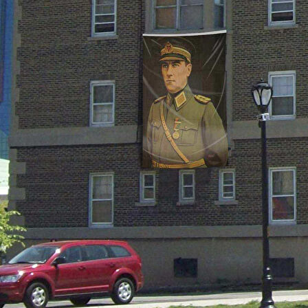 Üniformalı Atatürk Poster Cephe Bayrak 300x450cm -3x4,5 Metre