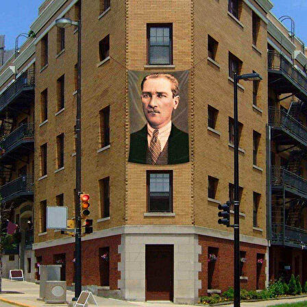 Sivil Mustafa Kemal Atatürk Cephe Poster Bayrağı -200x300cm - 2 X 3 Metre