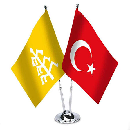 Karahanlılar Ve Türkiye - İkili Saten Masa Bayrağı