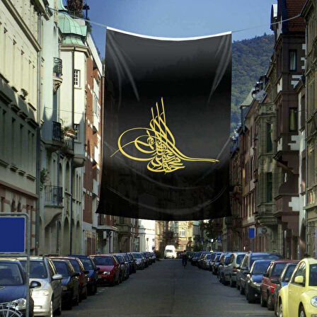 Osmanlı Tuğrası Bayrağı Siyah Tuğra Raşel Bayrak -400x600 Cm