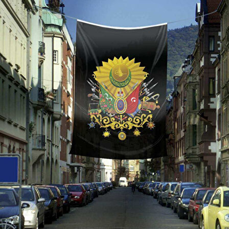 Siyah Osmanlı Arması Sancağı Bayrak - Flama - Raşel Kulmaş 400x600 Cm