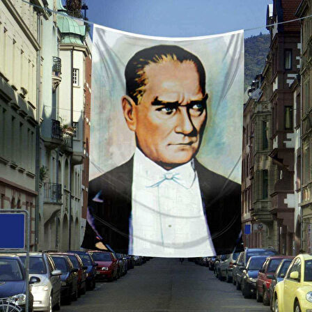 Sivil Takım Elbiseli Gazi Mustafa Kemal Atatürk Portre - Dış Cephe Poster Bayrağı -600x900 Cm