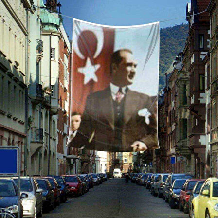 Sivil Mustafa Kemal Atatürk Poster Cephe Bayrağı - 4x6 Metre