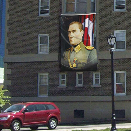 Üniformalı Gazi Mustafa Kemal Atatürk Poster Dış Cephe Bayrak 3x4,5metre