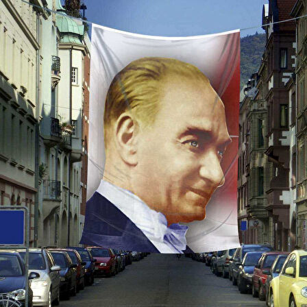 Mustafa Kemal Atatürk Yan Portre Poster Cephe Bayrağı - 6x9 Metre