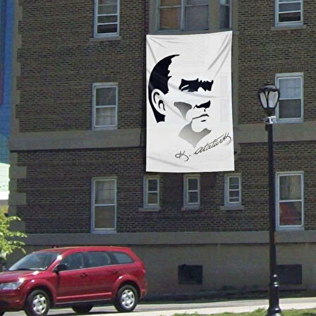 Siyah-beyaz Mustafa Kemal Atatürk Silüeti Poster Bayrak - 3x4,5metre