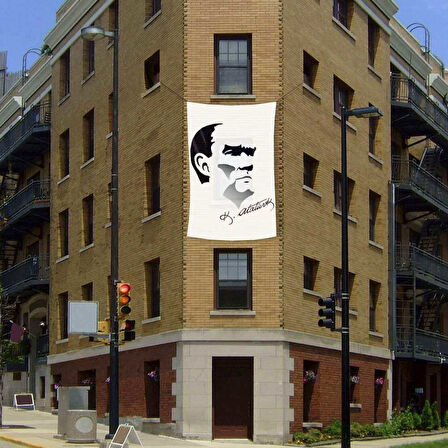 Siyah-beyaz Mustafa Kemal Atatürk Silüet Poster Dış Cephe Bayrak-2x3metre