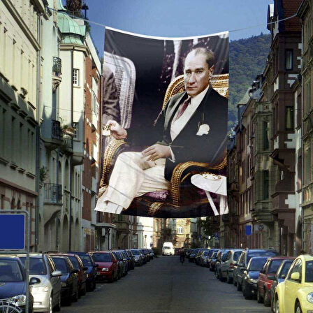 Sivil Mustafa Kemal Atatürk Poster Dış Cephe Bayrağı - 4 X 6 Metre
