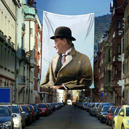 Sivil Mustafa Kemal Atatürk Poster Cephe Bayrağı - 4 X 6 Metre