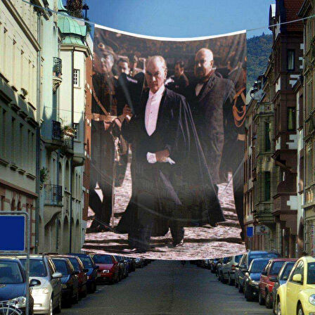 Pelerinli Gazi Mustafa Kemal Atatürk Poster Cephe Bayrağı-6x9 Metre