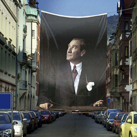 Göğe Bakan Mustafa Kemal Atatürk Poster Cephe Bayrak-6x9 Metre
