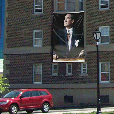 Göğe Bakan Sivil Mustafa Kemal Atatürk Poster Dış Cephe Bayrak-3x4,5metre