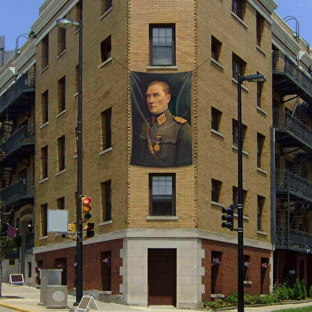 Üniformalı Gazi Mustafa Kemal Atatürk Poster Cephe Bayrak - 200x300cm (2 X 3 Metre)