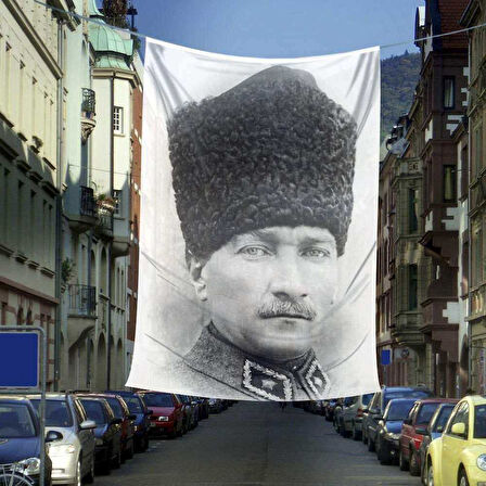 Kalpaklı Gazi Mustafa Kemal Atatürk Dış Cephe Poster Bayrağı -600x900cm