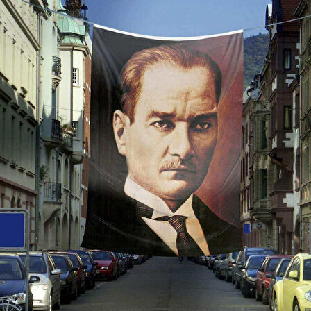 Mustafa Kemal Atatürk Portre Poster Dış Cephe Bayrağı - 6x9 Metre