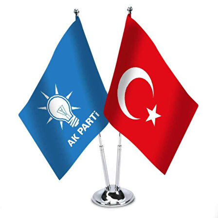 Mavi , Ak Parti Ve Türkiye - İkili Saten Masa Bayrağı