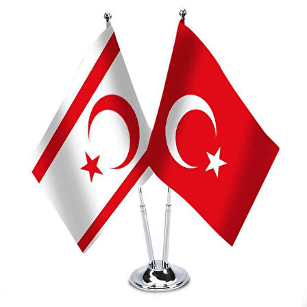 Kuzey Kıbrıs - Türkiye -ikili Saten Masa Bayrağı